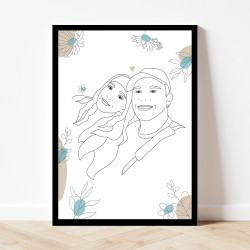 L'affiche personnalisée avec des fleurs bleues est idéale pour toute la famille.