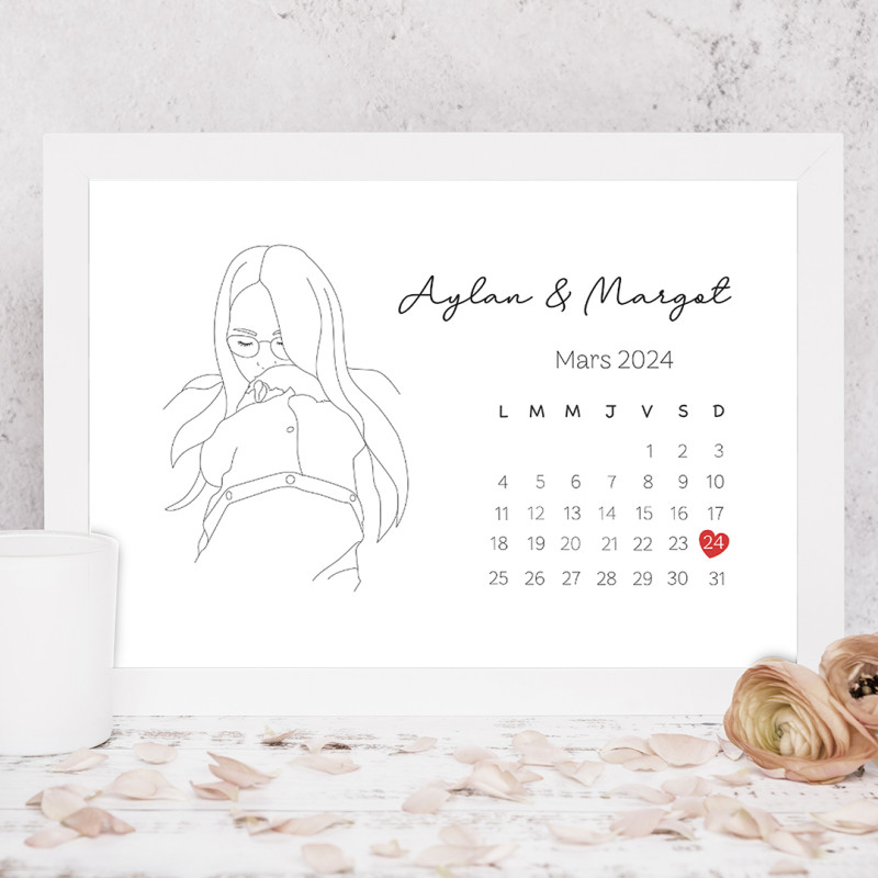 L'affiche Line art personnalisée, un cadeau parrain ou marraine idéal avec date de naissance ou d'engagement