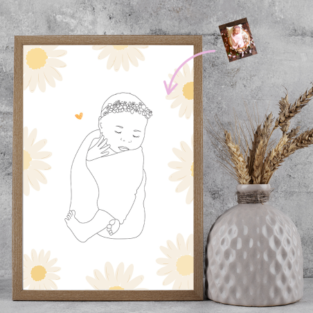 Pour toi je crée une affiche personnalisée à partir d'une photo, décorée avec des marguerites.