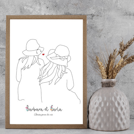 Créé une affiche avec un dessin de toi et ta meilleure amie personnalisé à partir d'une photo