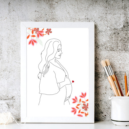 Affiche line art personnalisée avec des fleurs orange et rouges
