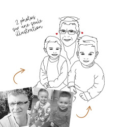 Affiche en hommage à un papi avec ses petits enfants, dessinée à partir de 2 photos.