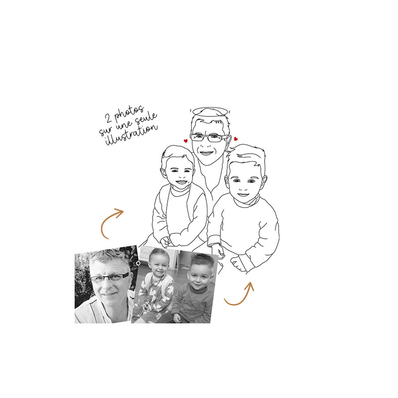 Affiche en hommage à un papi avec ses petits enfants, dessinée à partir de 2 photos.