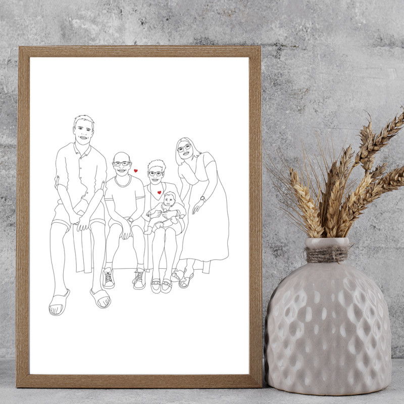 Affiche famille personnalisée avec une illustration en dessin d'après ta plus belle photo.