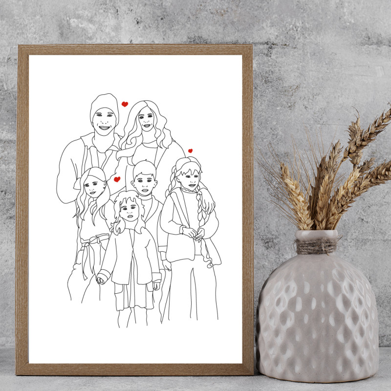 Affiche personnalisée de ta famille avec illustration line art
