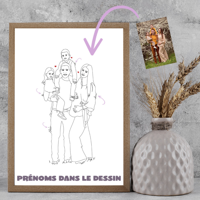 Affiche famille avec prénoms personnalisée à partir de ta photo préférée.