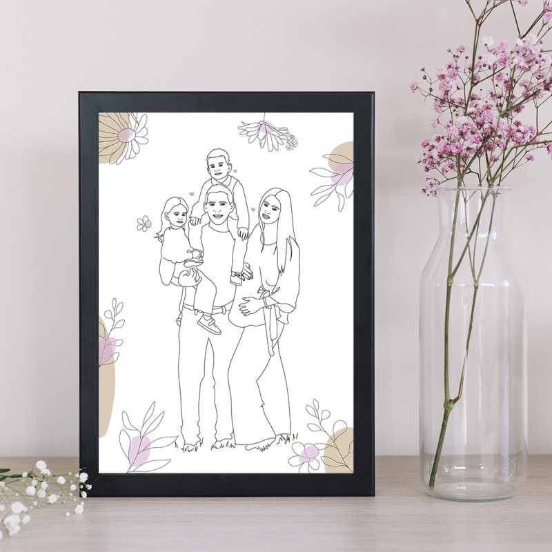 Portrait de famille personnalisé avec des fleurs