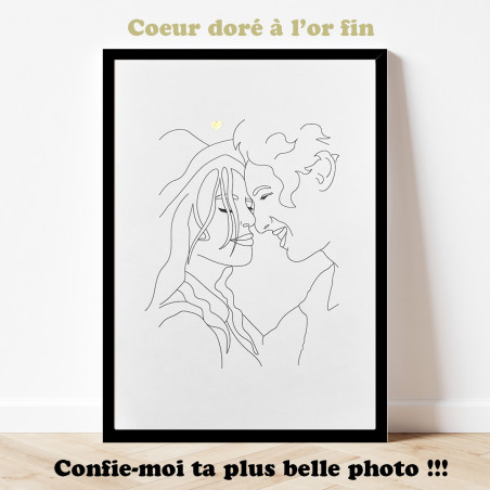 Affiche avec une illustration d'après photo et un coeur doré à l'or fin