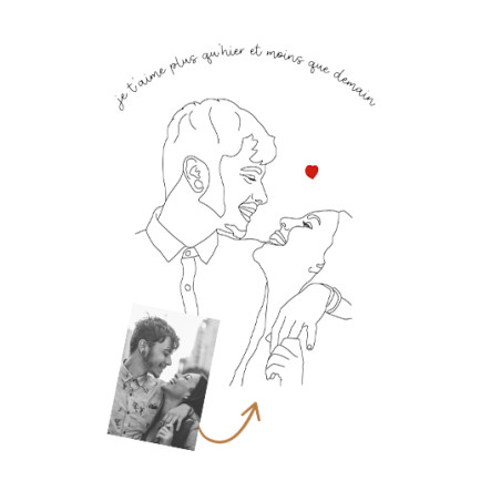 Affiche couple avec illustration line art d'après photo avec citation