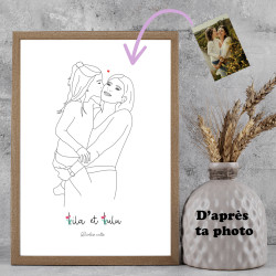 Créé une affiche avec un dessin de toi et ta meilleure amie personnalisé à partir d'une photo