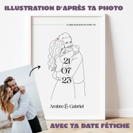 Affiche avec une illustration de ton couple d'après ta photo avec ta date fétiche.