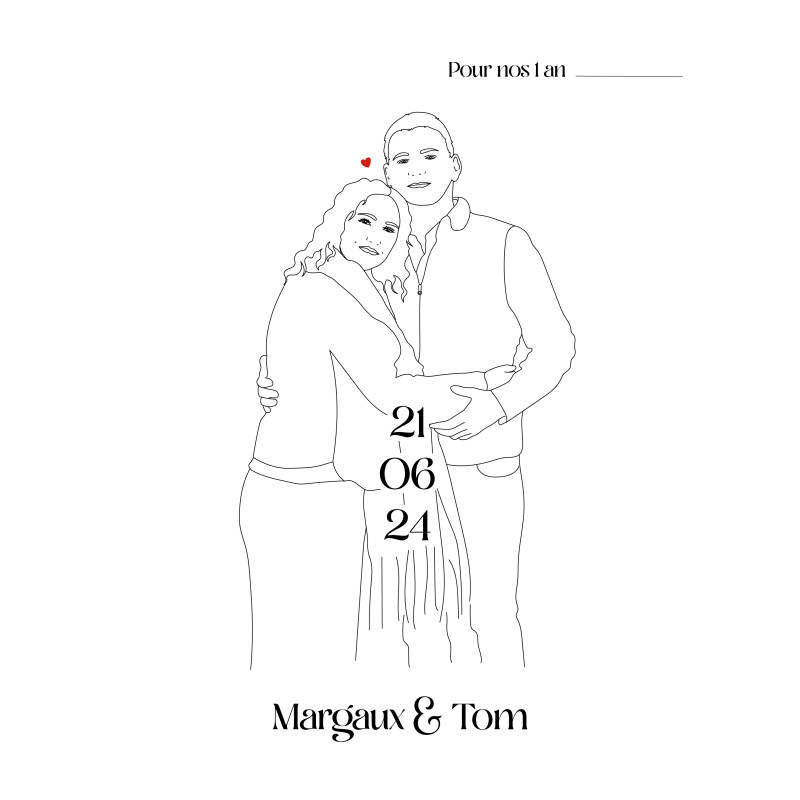 Affiche line art couple personnalisée avec date de rencontre