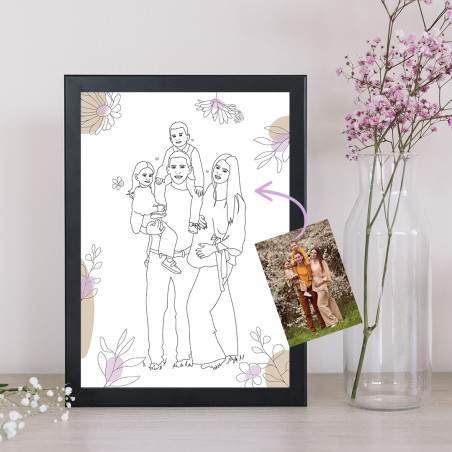 Portrait de famille personnalisé avec des fleurs à partir d'une photo.